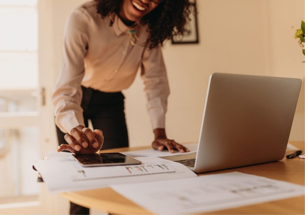 Businesswoman networking and building community connections.