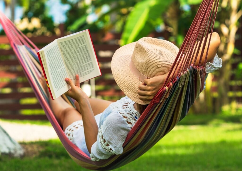 a woman practising mindful rest outdoors in the UK