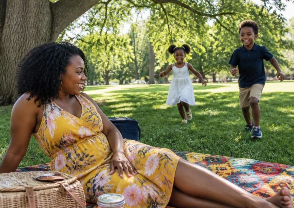 Family enjoying a relaxing picnic during summer in the UK