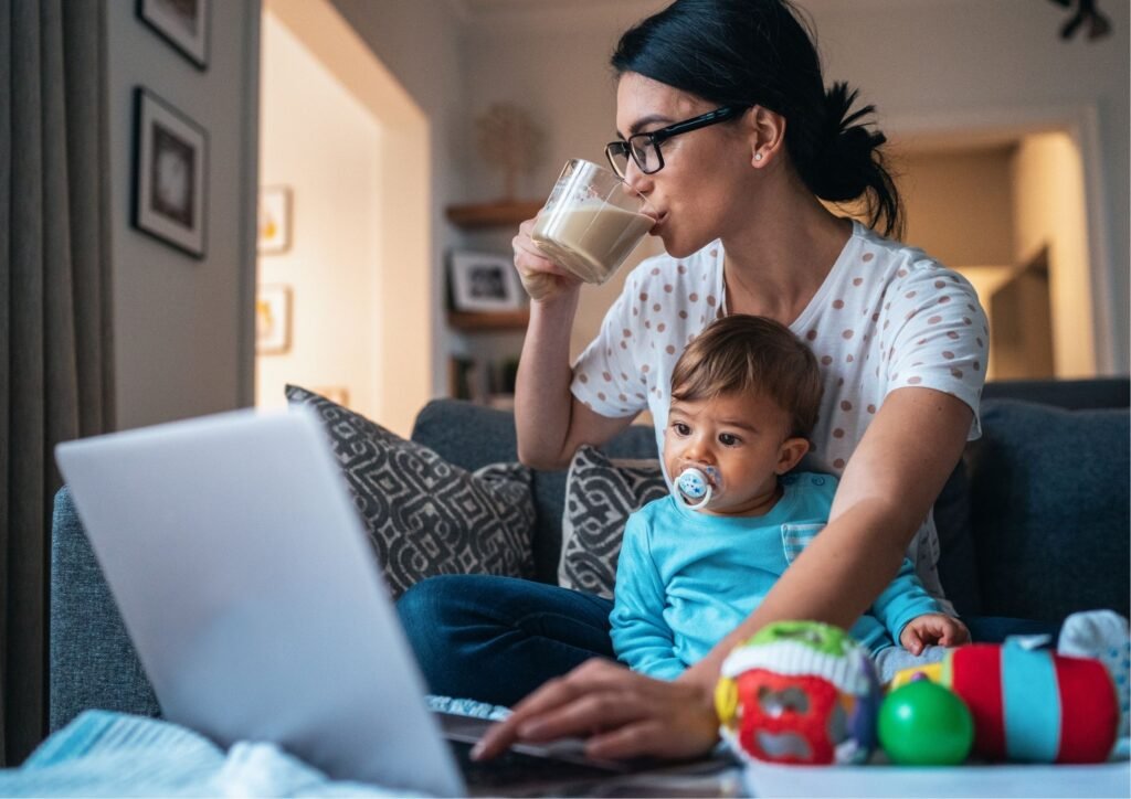 a mom working remotely